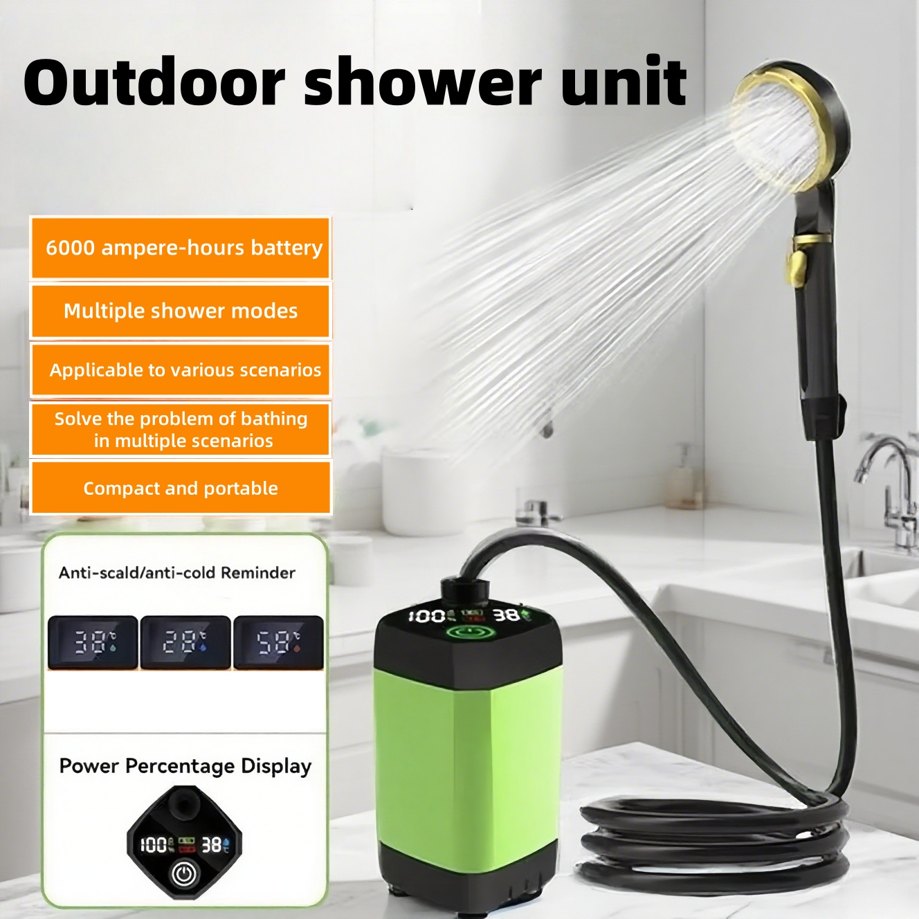 وحدة استحمام كهربائية محمولة ل - مراجعة Battery Outdoor Camping وسعره