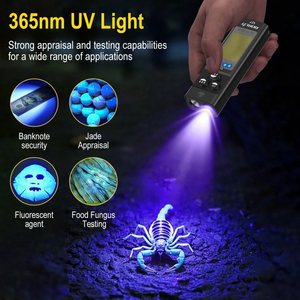 BORUiT U7 UV LED EDC مصباح يدو - مراجعة Battery Outdoor Camping وسعره