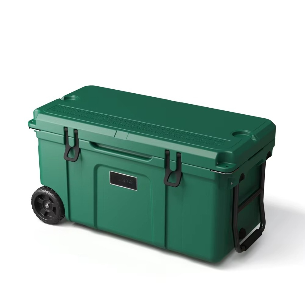 صندوق تبريد بلاستيكي معزول بعج - مراجعة Outdoor Camping Trolley وسعره